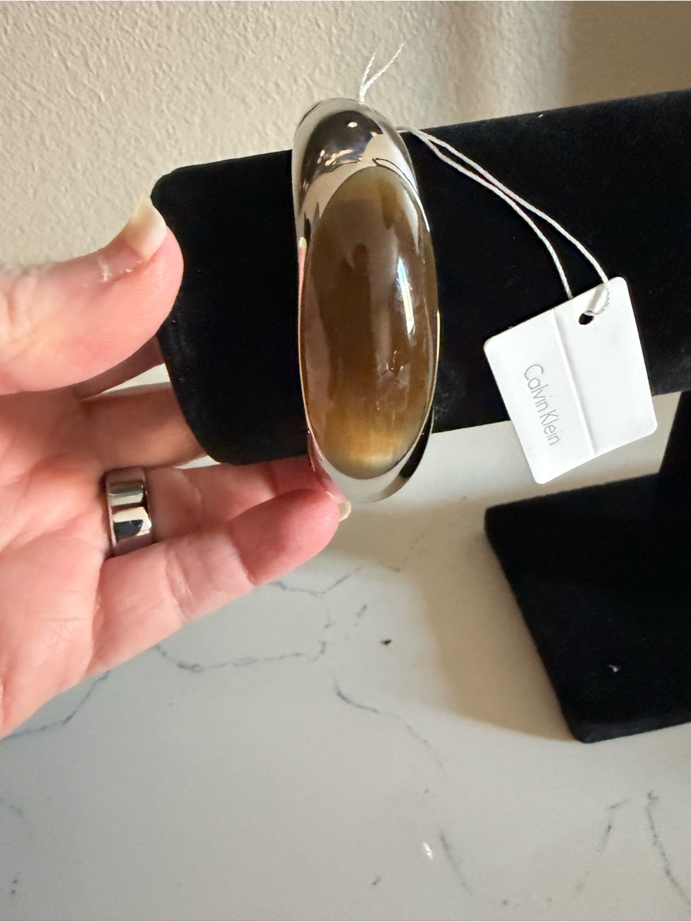 Calvin Klein Honey Brown Resin and Silver-Tone Bangle Bracelet